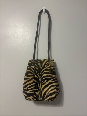 Ninewest Zebra Print Bucket Bag with Leather Straps